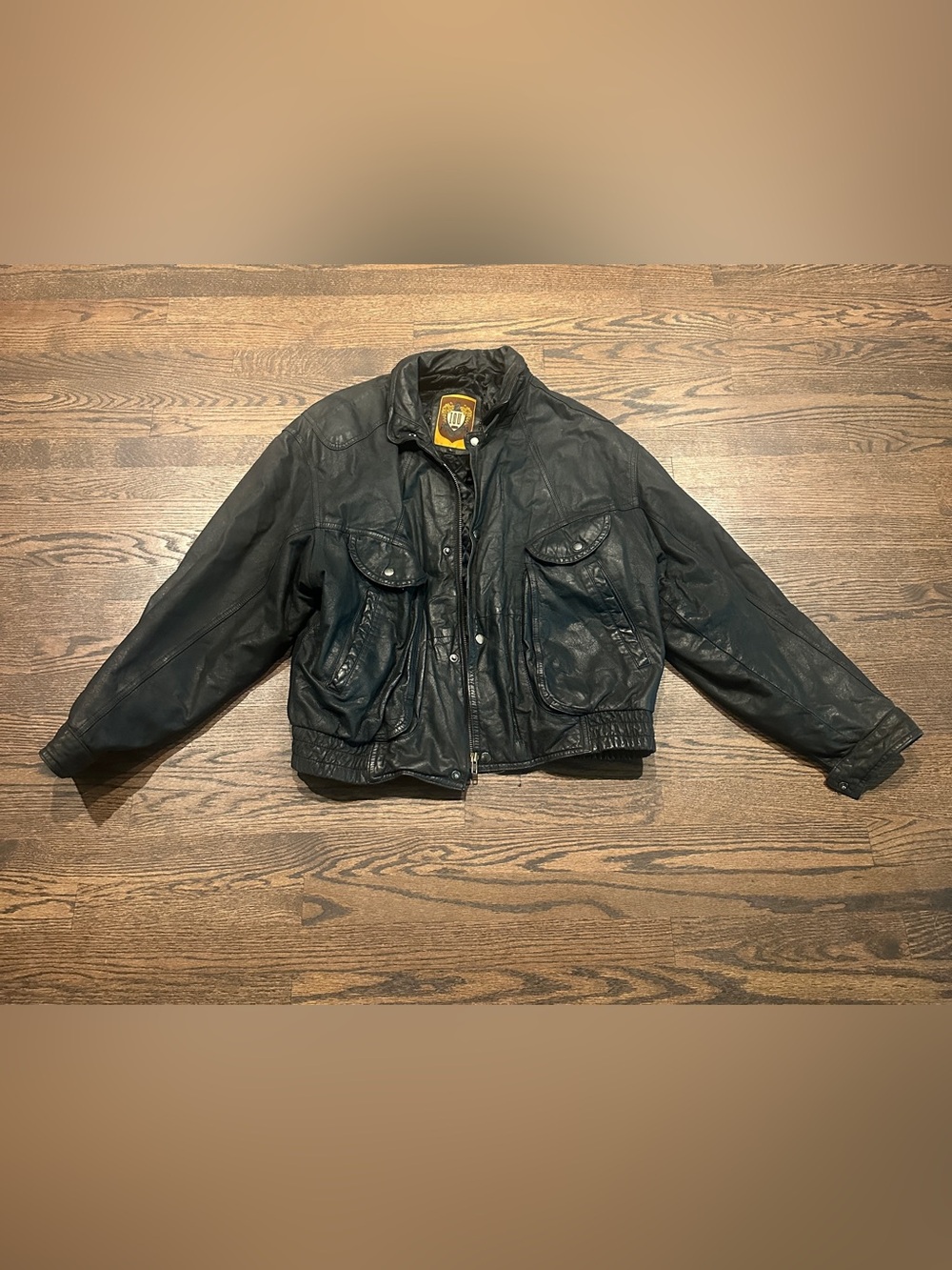 IOU Classic Black Leather Bomber Jacket - Women's Vintage Jacket